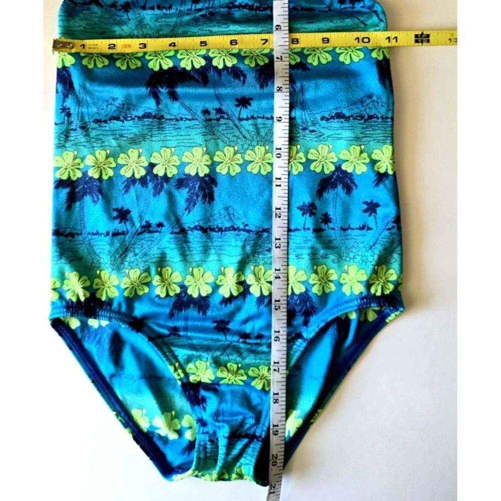 Speedo 1 Piece Swimsuit Girls 12 Floral Blue Green Racerback Athletic VTG Sporty